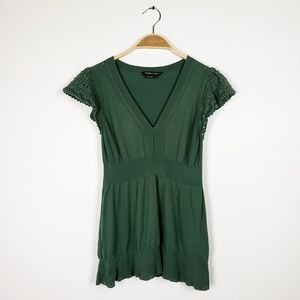 BCBGMaxazria • Silk Blend Green Crochet Sleeve Top